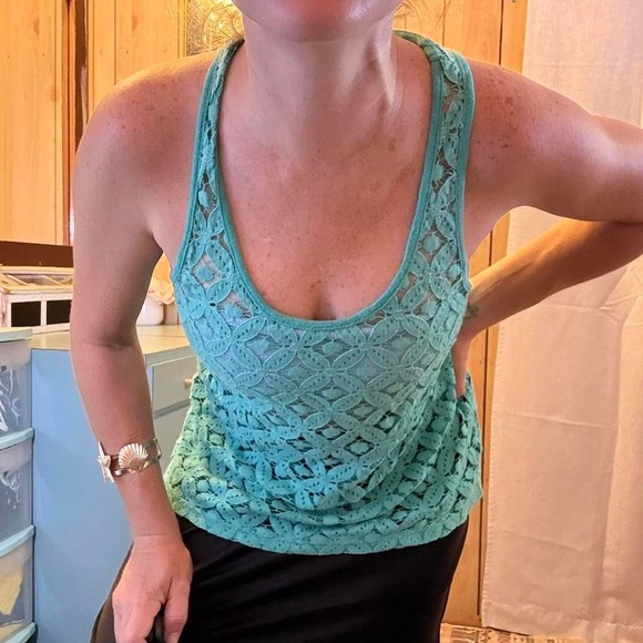 3 FOR $15 DEAL / Rainbow turquoise crochet-ish tank topβ - PVBUNDLE - Picture 3 of 8